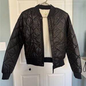 Black Quilted Bomber Jacket